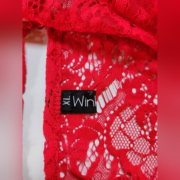 Wink Gal Womens Sheer Mesh Sexy Bralette Wireless Lace Red Sz XL - Picture 9 of 14